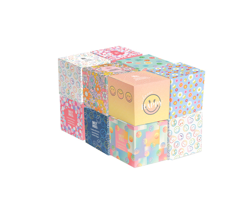 Mouchoirs SmileyWorld® Ultra Soft - Cube Design, 48 SHEETS/BOX, 12 BOXES/CARTON | Economical, Practical, and Easy to Use