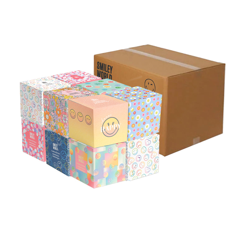 Mouchoirs SmileyWorld® Ultra Soft - Cube Design, 48 SHEETS/BOX, 12 BOXES/CARTON | Economical, Practical, and Easy to Use