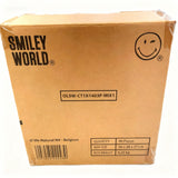 Four SmileyWorld® cylinder facial tissue packs arranged on a surface, practical and adding a pop of cheerful color.