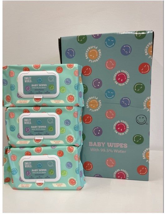 SmileyWorld® Baby Wipes – 3-Pack (3 × 60 Wipes) – 99.5% Water